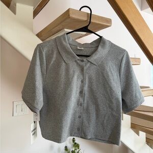 Aritzia Sunday Best Gray cropped polo shirt